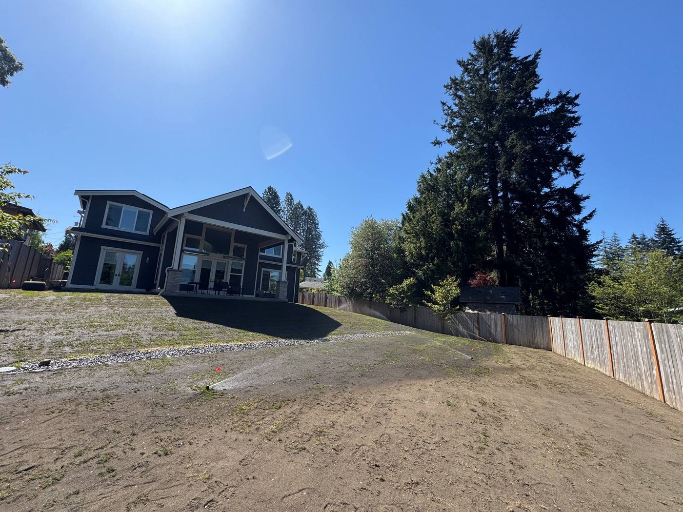 Backyard lawn, new sod installation and sprinkler system, before